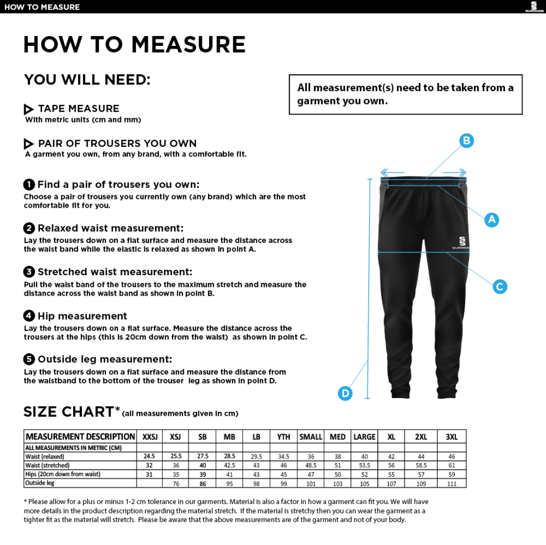 Coniston CC - Tek Skinny Pant - Size Guide