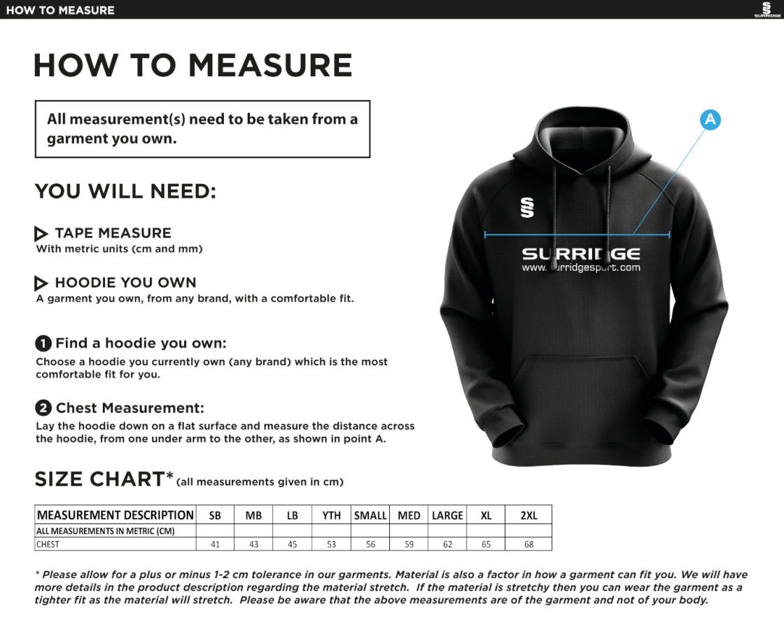 Coniston CC - Blade Hoody - Size Guide