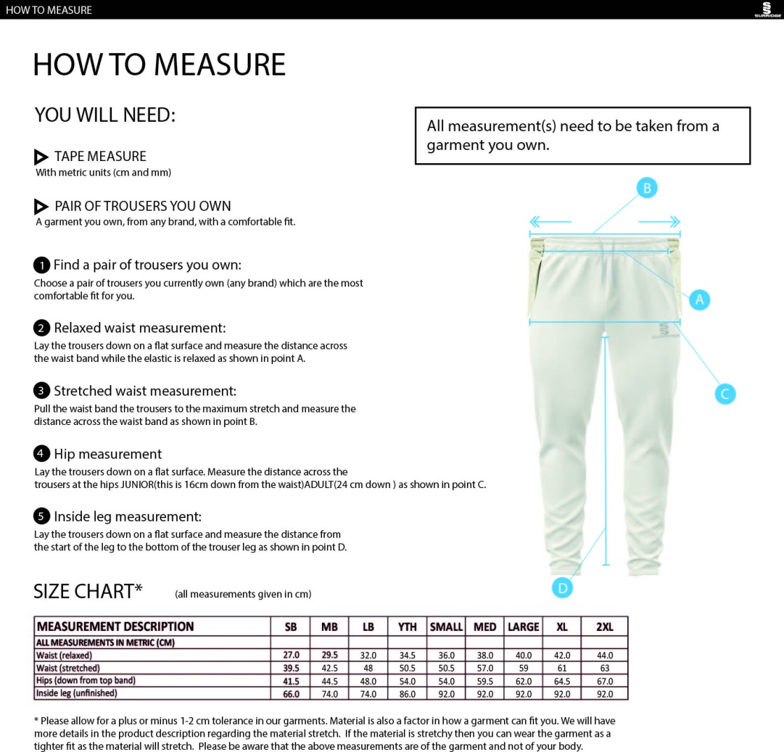 Coniston CC - Tek Trousers - Size Guide