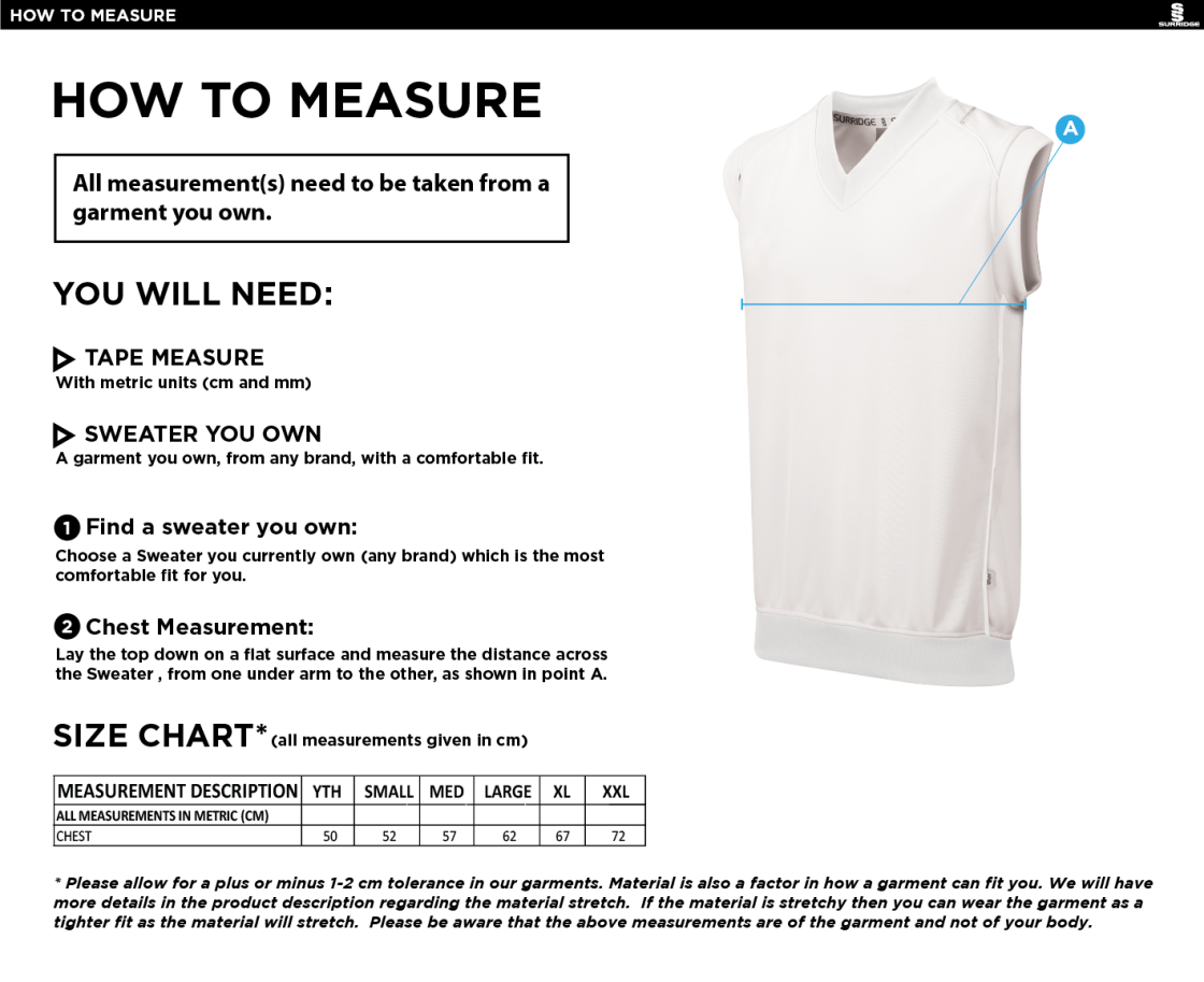 Coniston CC - Sleeveless Sweater - Size Guide