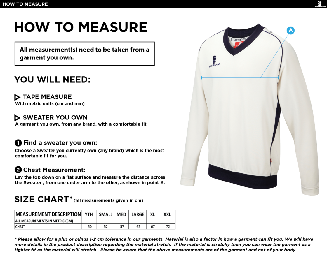 Coniston CC - Long Sleeve Sweater - Size Guide